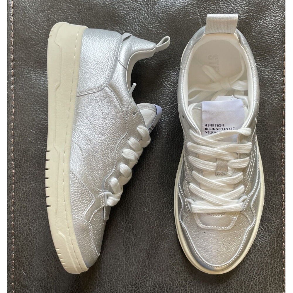 Steve Madden Everlie Silver Lace Up Flat Fashion  Sneakers Size 8.5 Round Toe